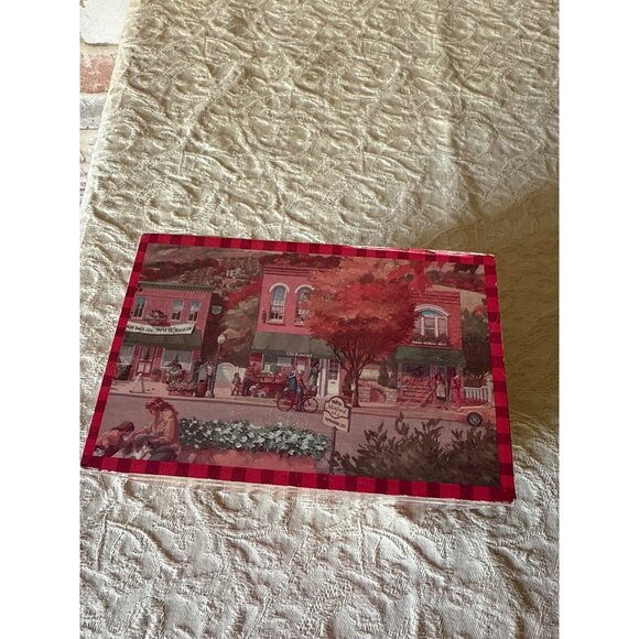 Hallmark Candy or Recipe  Box With Red & White Vintage Town Scene - Picture 5 of 16